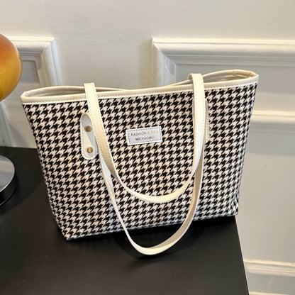Chic Houndstooth Tote Bag for Women - Spacious & Stylish Shoulder Handbag