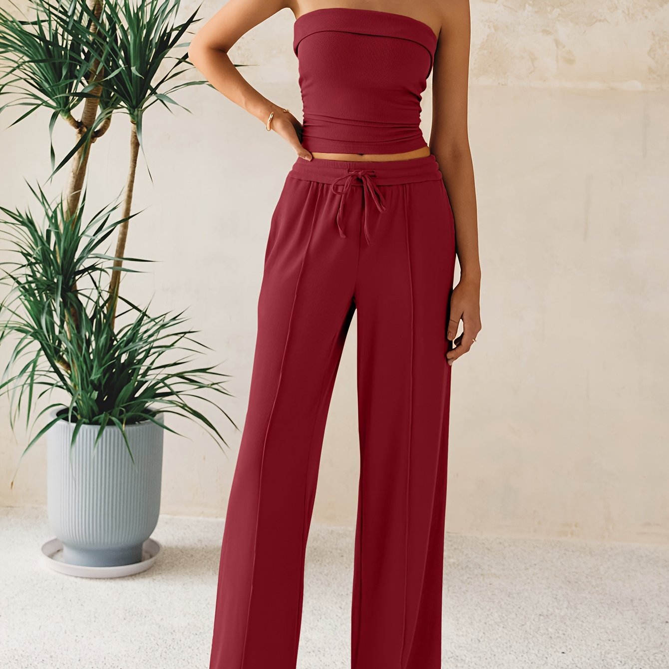 Women's Summer Two Piece Set Wide Leg Pants