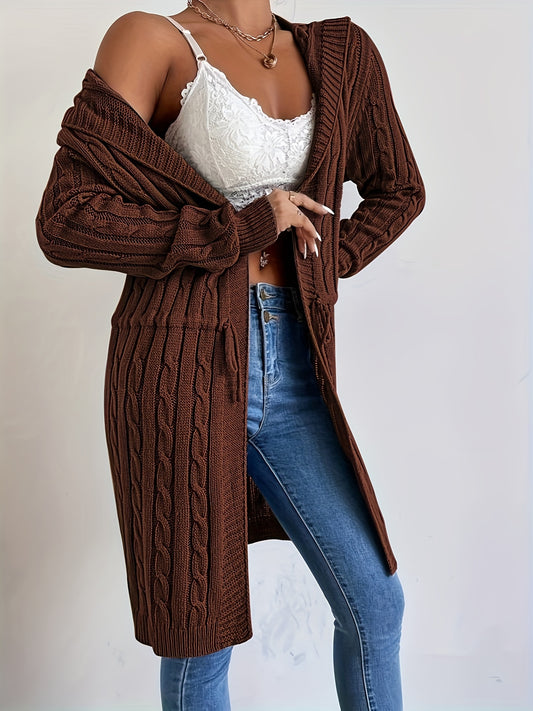 Cozy Chic Drawstring Waist Hooded Cardigan