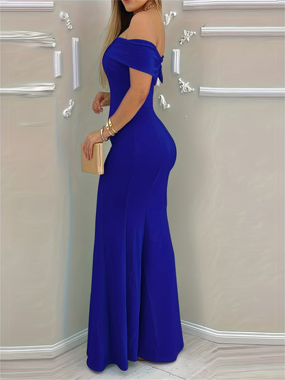 Elegante vestido largo liso con hombros descubiertos: vestidos de mujer para fiestas, banquetes, bodas, ocasiones especiales, compromisos, ceremonias y eventos nocturnos con un diseño elegante