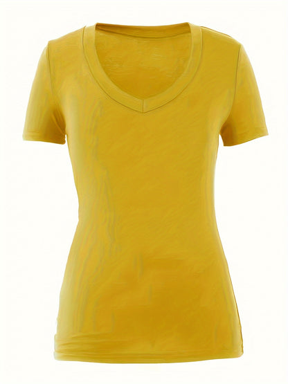 Chic Plus Size V-Neck Tee - Short Sleeve & Comfort Stretch - Casual & Everyday Wear