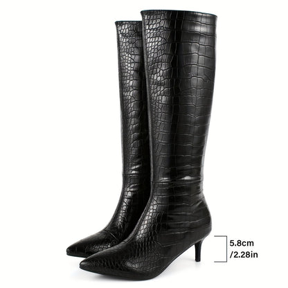 Botas altas hasta la rodilla con estampado de cocodrilo: botas altas hasta la rodilla de moda con punta puntiaguda, tacón de aguja, cremallera lateral y diseño elegante para mujeres