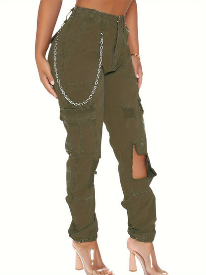 Camo Cargo Pants For Women High Waisted Camoflage Slim Fit Ripped Trousers Sweatpants With Pockets