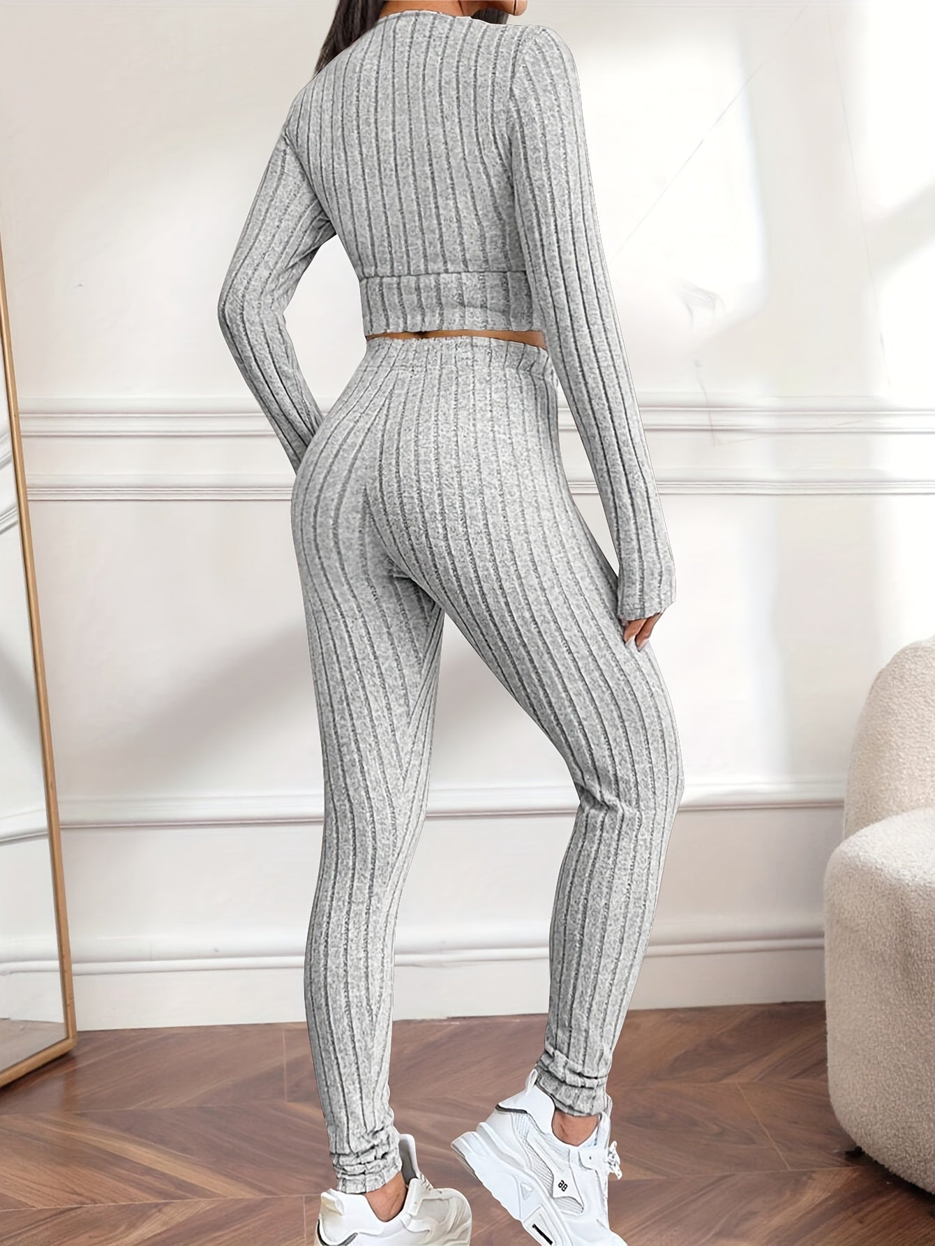 Flattering Ribbed Two-piece Outfit Set - LuxyXO