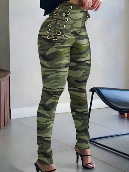 Ladies' Camouflage Slimming Pants - Pinhole Lace-Up Design, Fashionable, Comfortable, and Stylish Legwear for Women