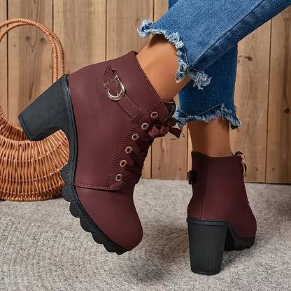 Ladies' Chic Square Heel Ankle Boots - Soft Fabric Lining, Comfortable Rubber Sole, Easy Side Zipper Closure, Casual Platform Design - Perfect for All Seasons, Versatile and Stylish