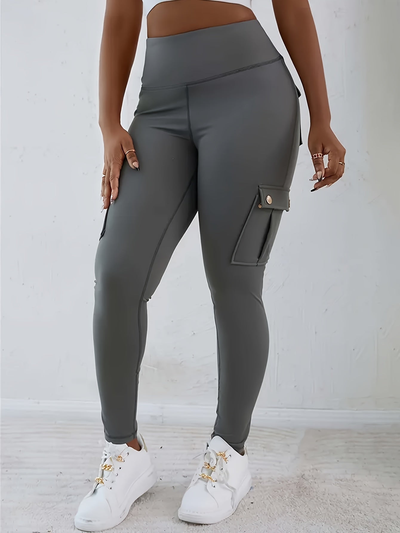 Women's High-Waisted Pocket Cargo Fitness Pants, Quick-Dry Running Yoga Pants For Workout And Gym