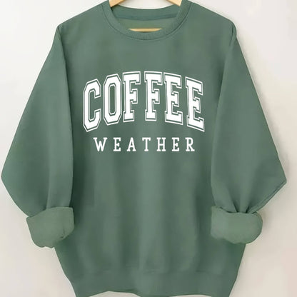 Plus Size Coffee Print Sweatshirt, Casual Long Sleeve Crew Neck Pullover Sweatshirt