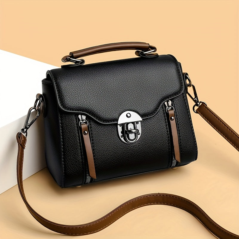 Retro Buckle Handbag For Women, Color Contrast Crossbody Bag,