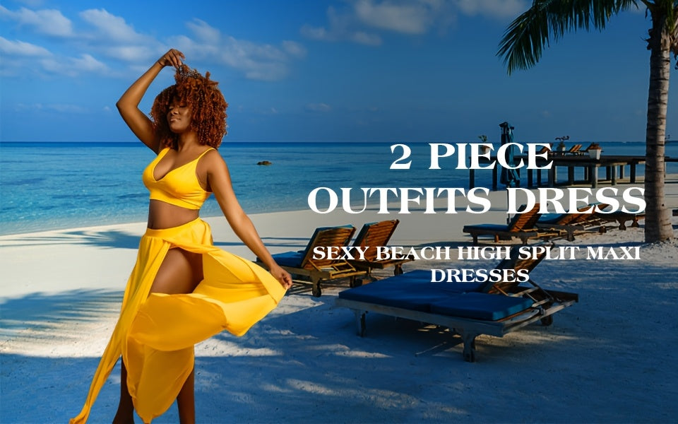 Women Sexy Dress 2pcs Skirt Outfits Strap Bra Crop Top & High Split Chiffon Skirt Goddess Dresses Set