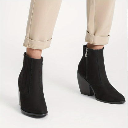 Botines de vaquero con tacón grueso y cremallera lateral para mujer