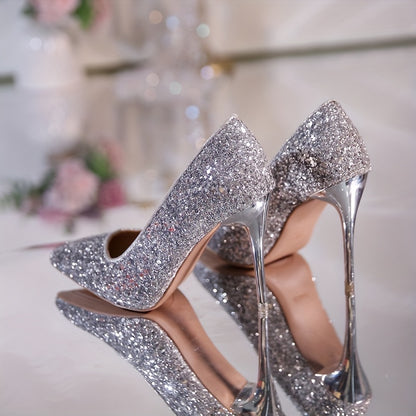 Women's Glitter High Heels, Sparkly Sequins Pointed Toe Wedding Stilettos, Party & Dress Prom Shoes for Music Festival