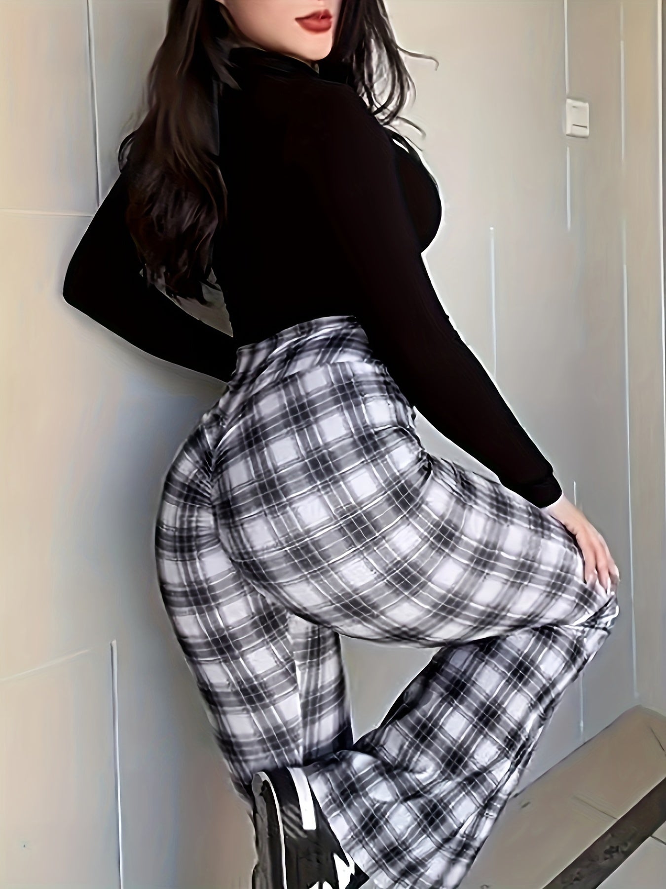 Vintage Plaid High-Waist Flared Pants - Sexy & Comfortable - LuxyXO