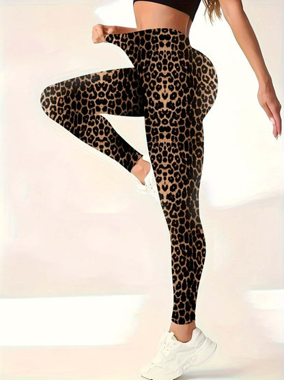 Leggings con estampado de leopardo de talla grande para mujer, elegantes pantalones de punto ajustados de gran elasticidad, mezcla de poliéster y elastano