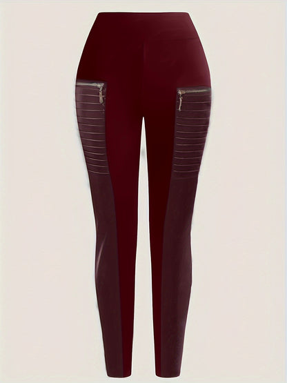 Women's Chic Faux Leather Skinny Pants - Elegant Zippered Detail - Versatile Casual to Evening Wear, Tailored Fit