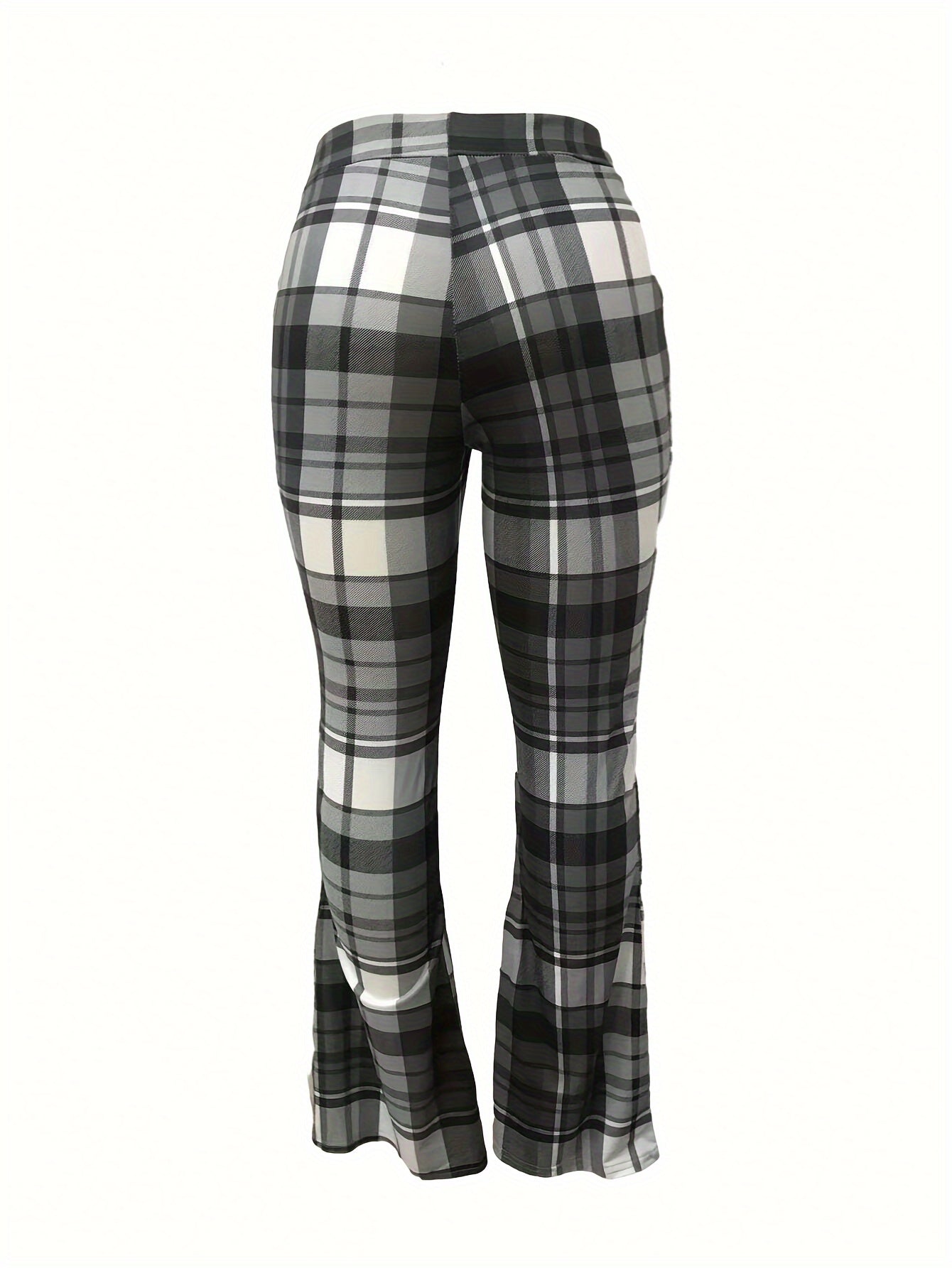 Plus Size Flared Leg Plaid Print Pants - Soft, Comfortable, and Stylish Casual Wear