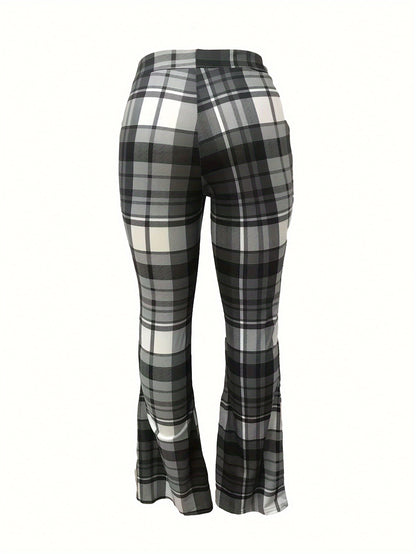 Plus Size Flared Leg Plaid Print Pants - Soft, Comfortable, and Stylish Casual Wear