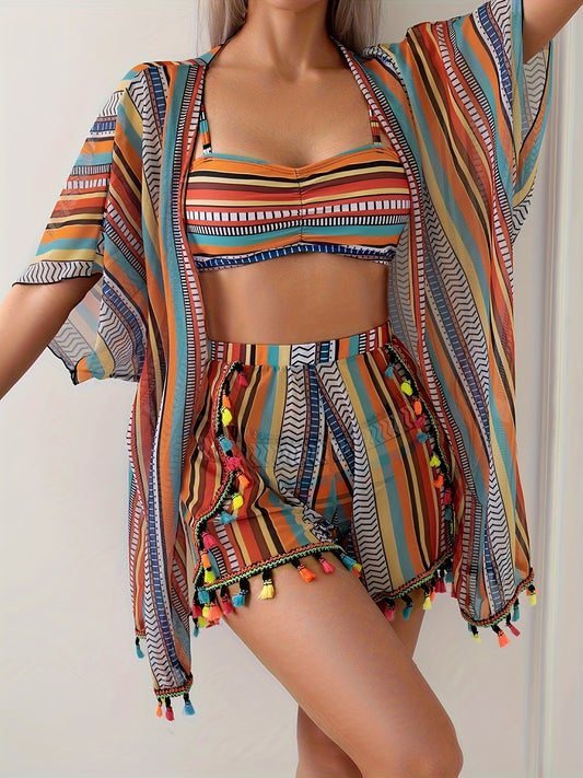 Women's Sexy Printed Three-Piece Swimsuit