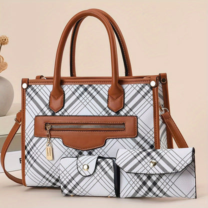 Chic Colorblock Women's Bag Set - Fashionable Tote, Shoulder & Crossbody Bags with Clutch Purse