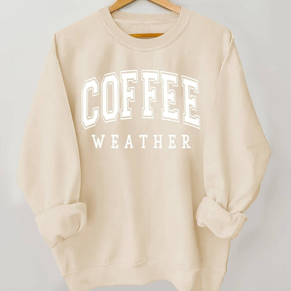 Plus Size Coffee Print Sweatshirt, Casual Long Sleeve Crew Neck Pullover Sweatshirt