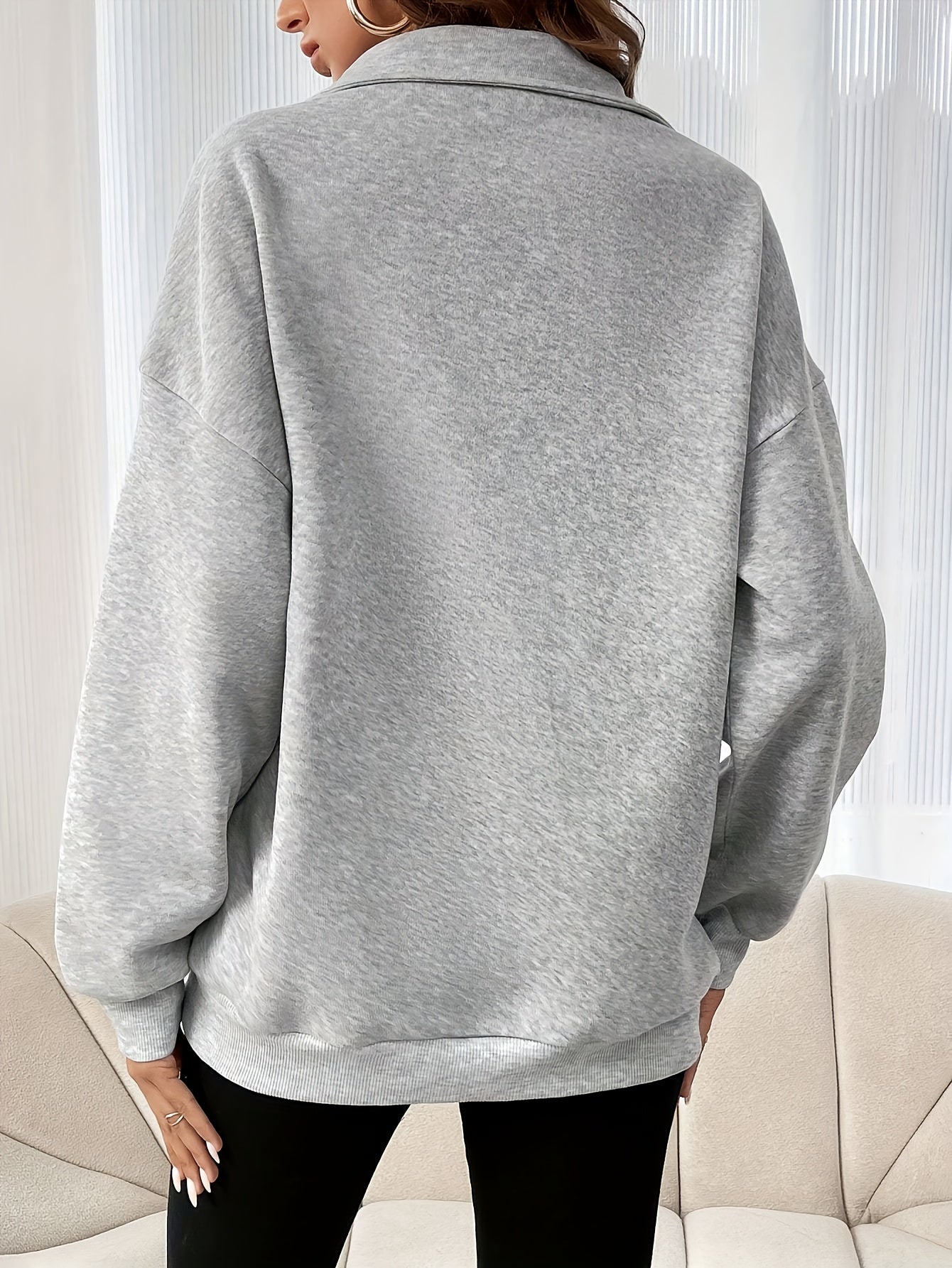 Solid Color Half-Zip Pullover Hoodie with Metal Chain Detail, Casual Polyester Knit Sweatshirt for Fall/Winter