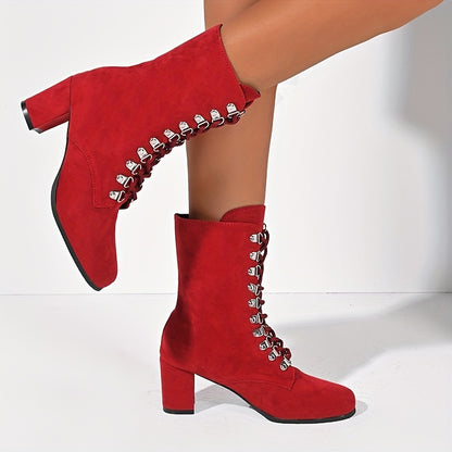 Comfortable Women's Fall Winter Boots: Casual Lace Up Solid Chunky Heel Boots for Cold Weather