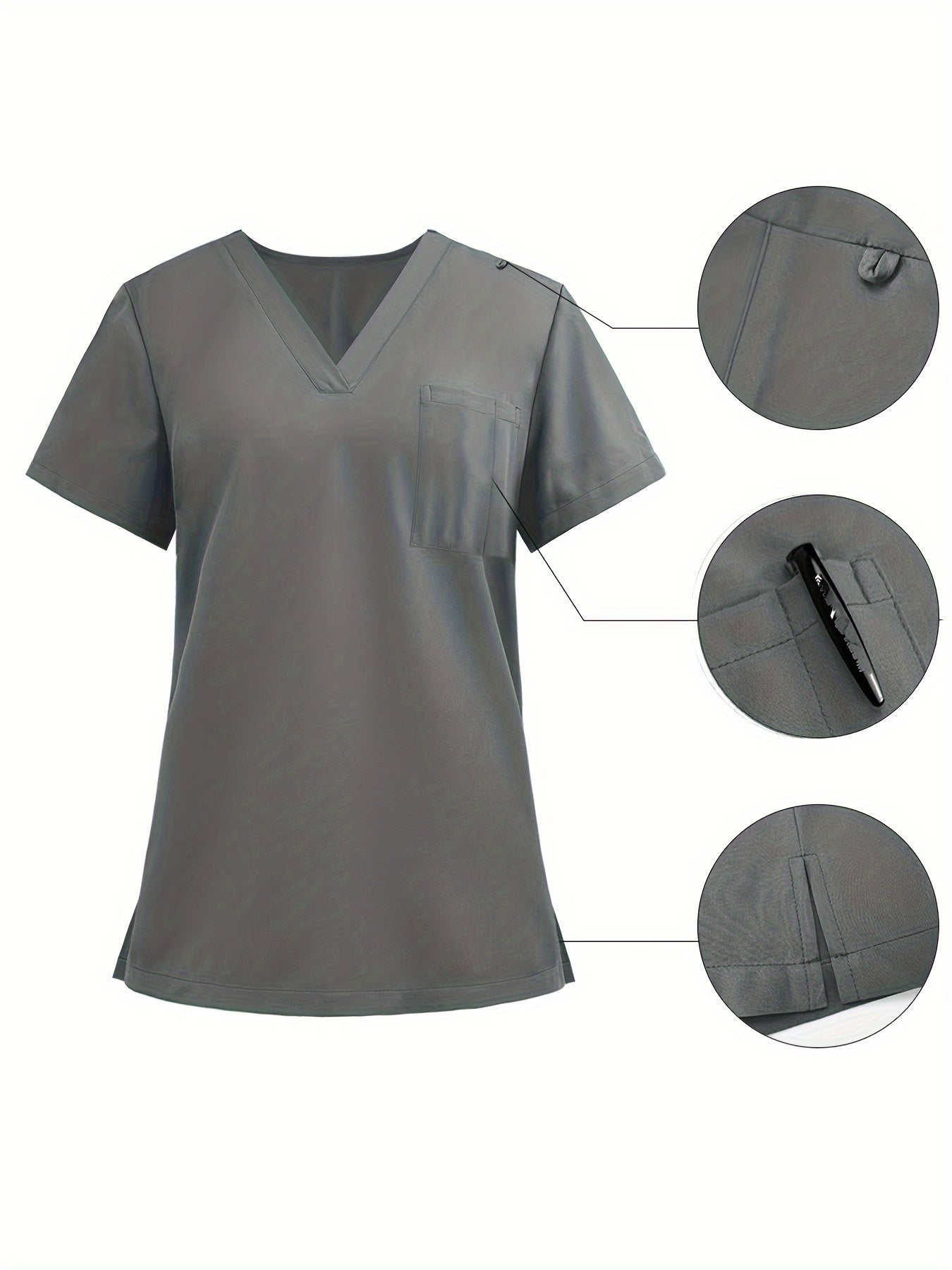 Elegante conjunto de uniforme médico de manga corta con cuello en V para profesionales de spa y médicos: mezcla de poliéster, lavable a máquina y con bolsillos