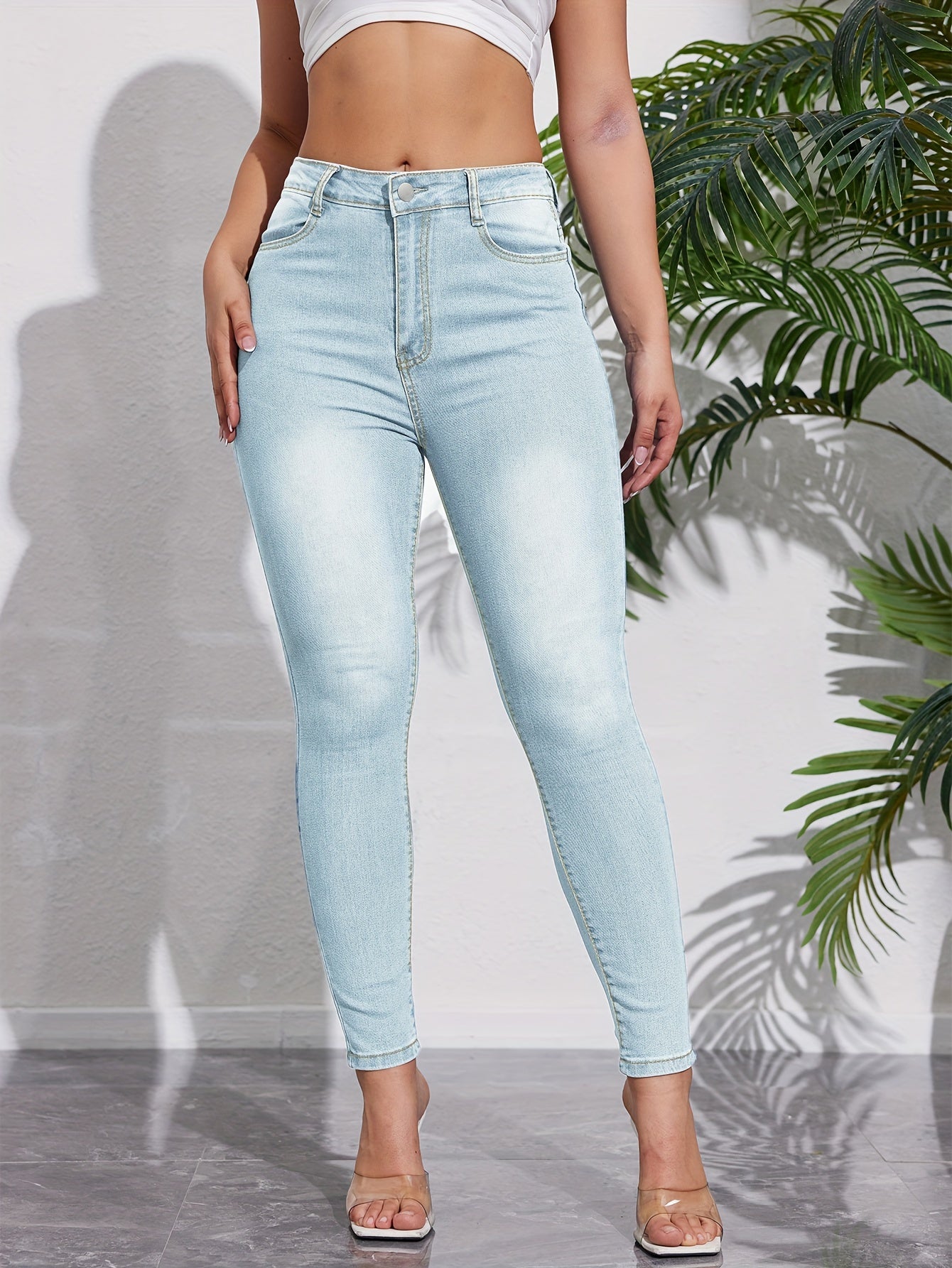 Stretchy Slim Fit Chic Blue High-Waist Skinny Jeans