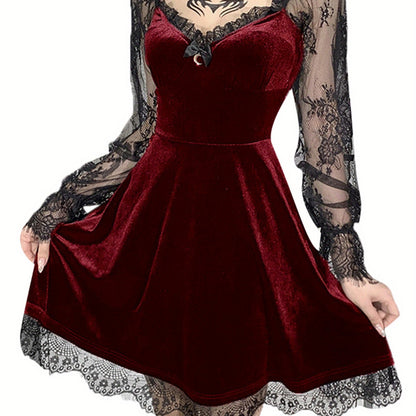 Lady Dark Elf Costume Gothic Style Lace Dress Vintage Fashion Black and Red S-M-L