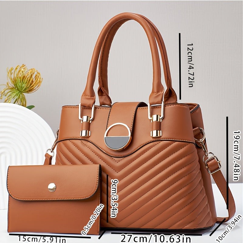 Elegant Faux Leather Tote Bag with Wallet for Women