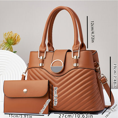 Elegant Faux Leather Tote Bag with Wallet for Women