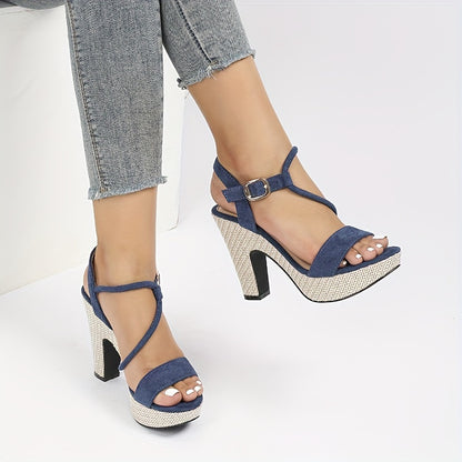 Sandalias de tacón de bloque modernas para mujer con elegante correa con hebilla: perfectas para el verano, transpirables y cómodas para usar durante todo el día