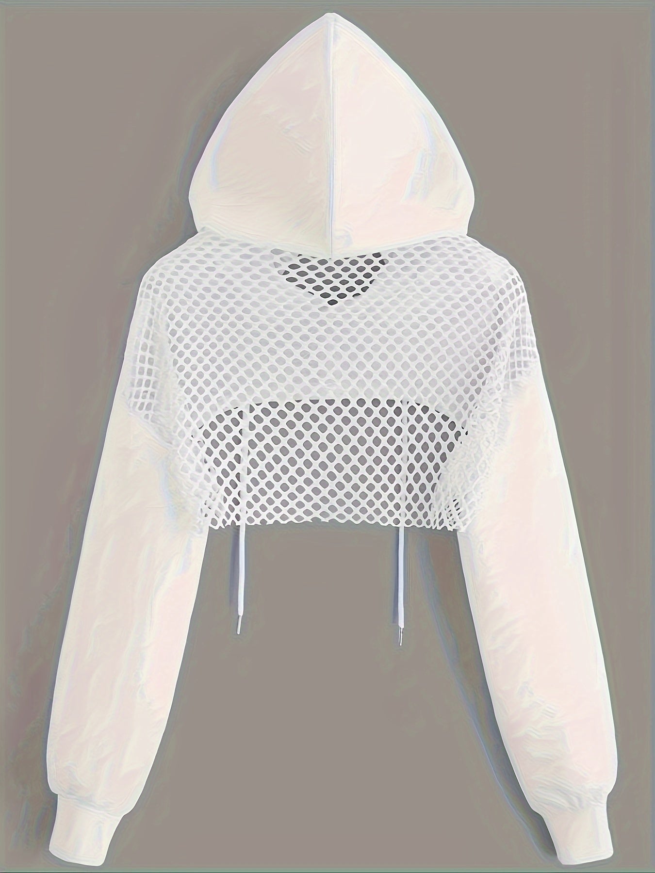 Hoodie Sweatshirt - Mesh Panels - Cropped Sports Jacket for Casual Chic Style - LuxyXO