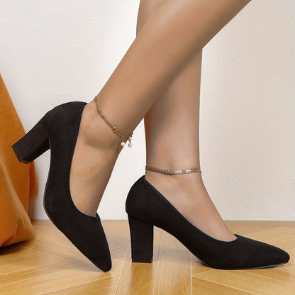 Elegant Breathable High-Block Heels with Pointed Toe: Perfect All-Season Comfort & Style