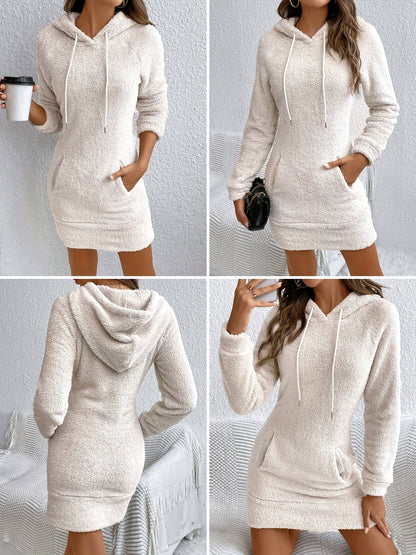 Vestido con capucha y cordón con bolsillos estilo canguro, vestido informal holgado de manga larga para otoño e invierno, ropa de mujer