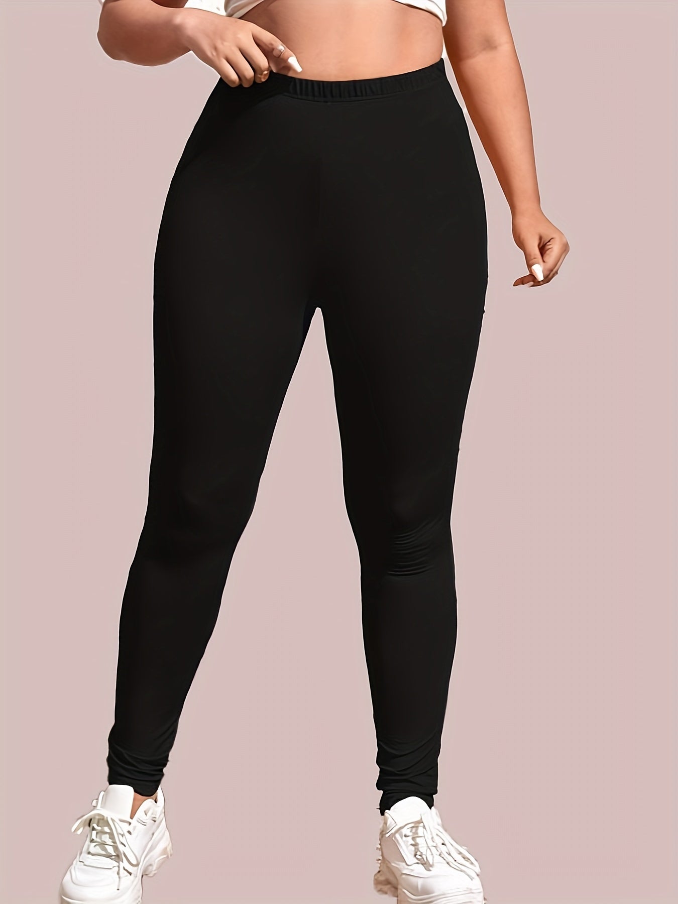 Leggings ajustados elásticos de talla grande: suaves, transpirables, cómodos, para uso diario: ropa informal para mujeres con curvas