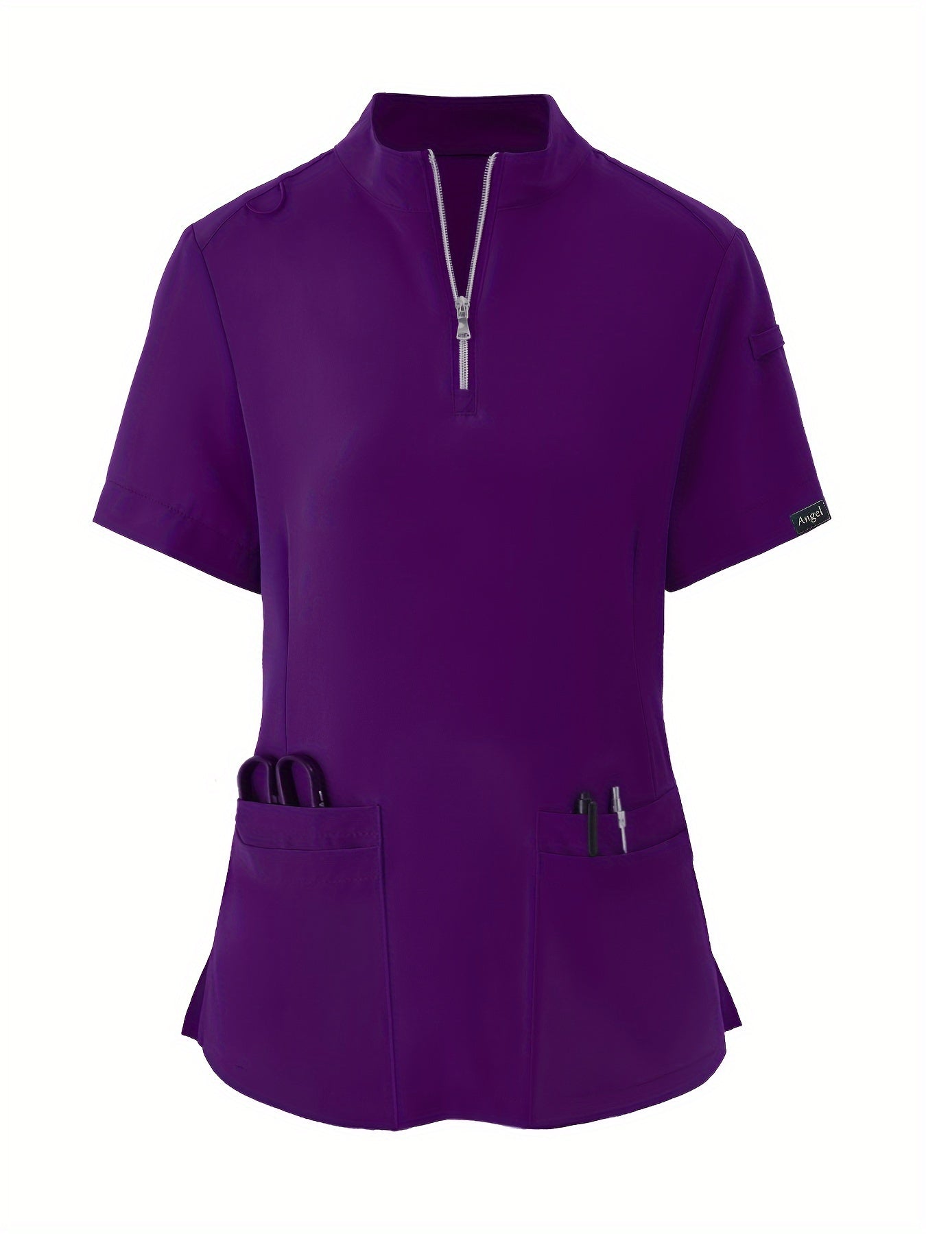 Stretchy Comfort Nurse Top - Soft, Breathable, Zipper Front, Short Sleeve, Relaxed Fit Health Care Uniform for Women - Ideal for Medical Professionals