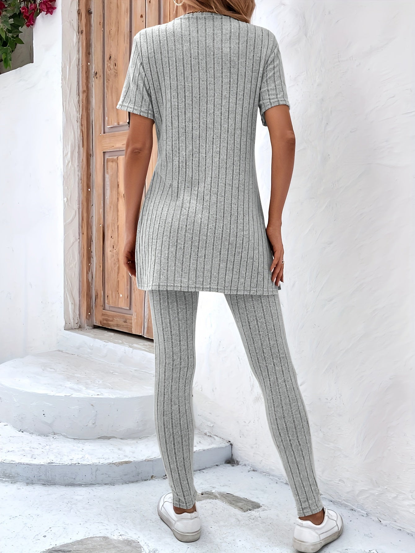 Elevate Casual Chic: Versatile Rib-Knit Two-Piece Set - LuxyXO