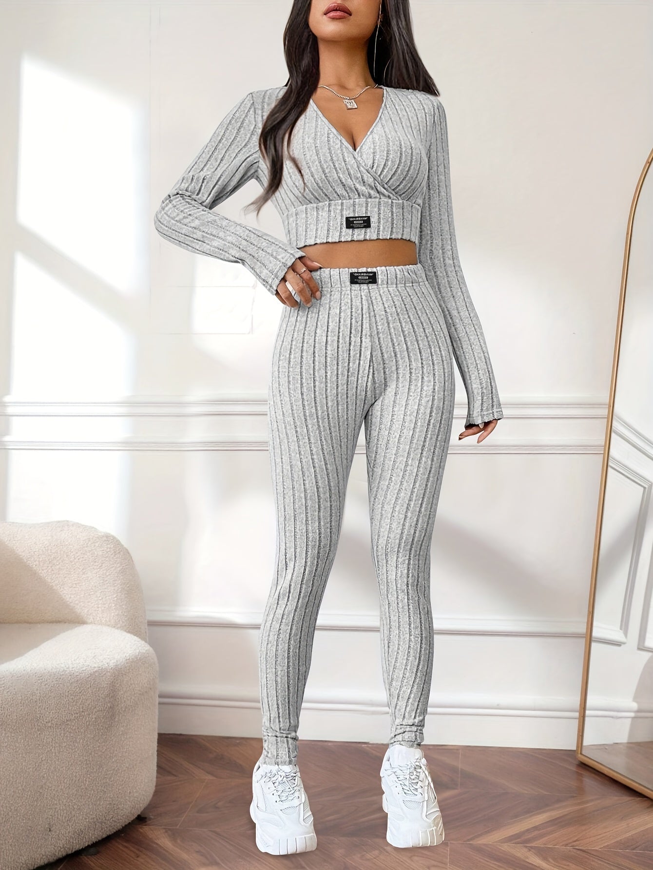 Flattering Ribbed Two-piece Outfit Set - LuxyXO