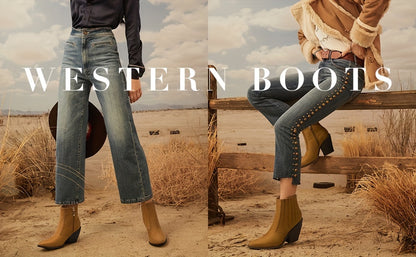 Botines de vaquero con tacón grueso y cremallera lateral para mujer