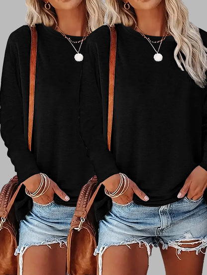 2 Pack Vibrant Solid Color Long Sleeve Crew Neck Shirts