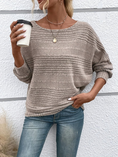 Womens Casual Batwing Sleeve Sweater - Comfy Pullover with Solid Crew Neck, Perfect for Everyday Wear