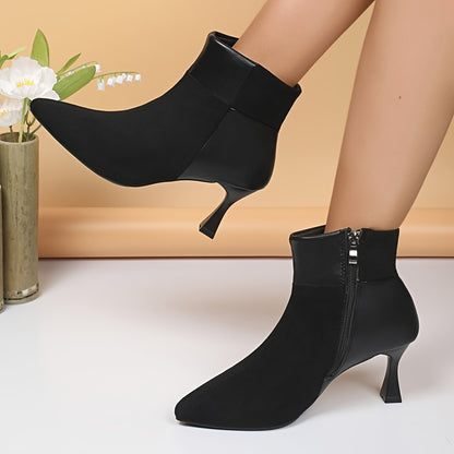 Botines elegantes de tacón de aguja marrón para mujer: zapatos de vestir de punta puntiaguda y tacón alto con cremallera lateral para uso diario y ocasiones especiales