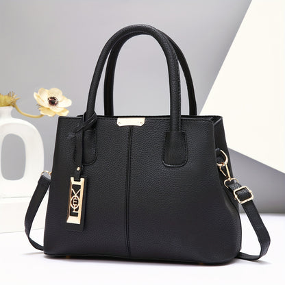 Elegant Faux Leather Tote Bag for Women, Large Capacity Shoulder & Crossbody Handbag