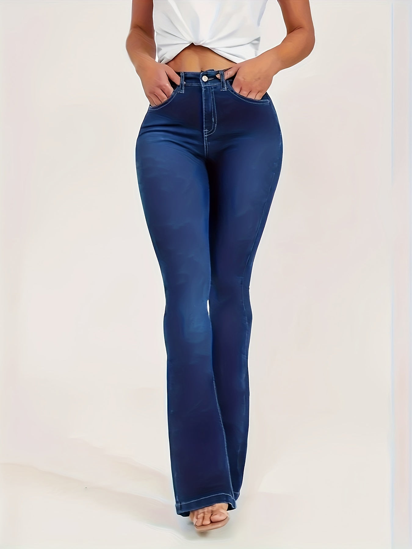 Plus Size Womens Fashionable Bootcut Jeans - Comfortable High Rise, Flexible High Stretch - LuxyXO