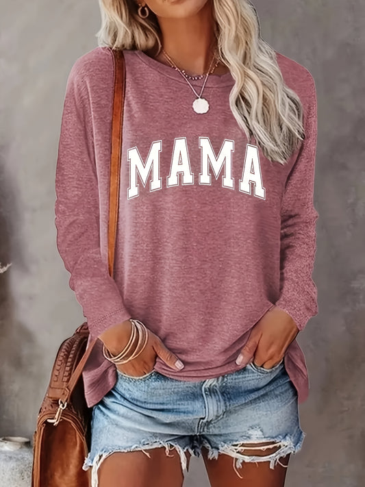 Mama Letter Print Crew Neck Top