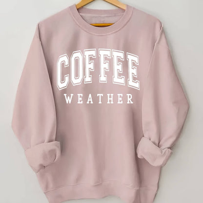 Plus Size Coffee Print Sweatshirt, Casual Long Sleeve Crew Neck Pullover Sweatshirt