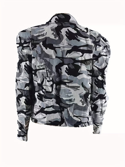 Chic Camo Print Bomber Jacket for Women