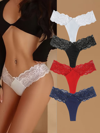 Ultra-Soft Lace Thong Set - Seamless & Breathable 4-Pack - LuxyXO