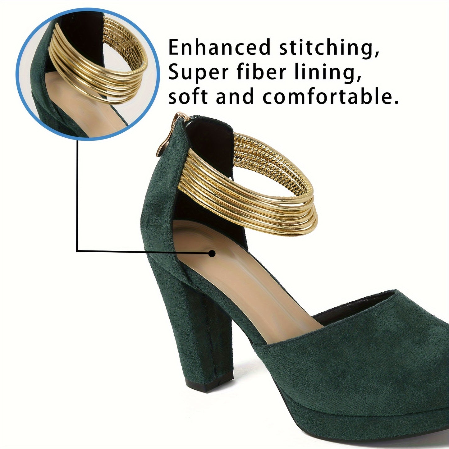 Elegant Women's Chunky Heel Pumps: Water-Resistant, All-Season Slip-On Shoes with Secure Ankle Strap